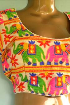 Regular Sleeves Kutch hand Embroidered Multicolour Designer Paded Stitched Blouse