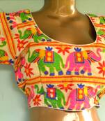 Regular Sleeves Kutch hand Embroidered Multicolour Designer Paded Stitched Blouse