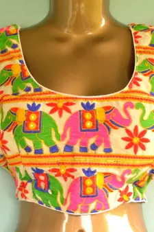 Regular Sleeves Kutch hand Embroidered Multicolour Designer Paded Stitched Blouse
