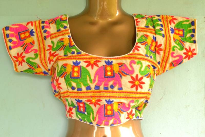 Regular Sleeves Kutch hand Embroidered Multicolour Designer Paded Stitched Blouse