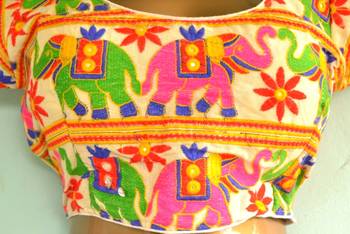 Regular Sleeves Kutch hand Embroidered Multicolour Designer Paded Stitched Blouse 3