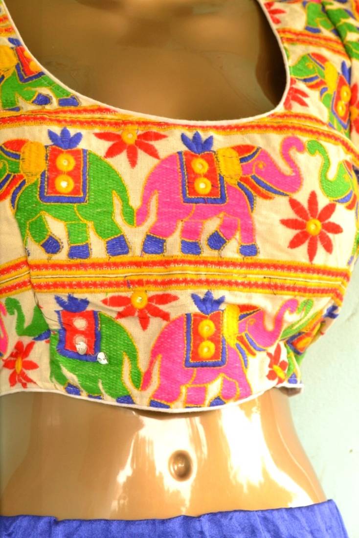 Regular Sleeves Kutch hand Embroidered Multicolour Designer Paded Stitched Blouse