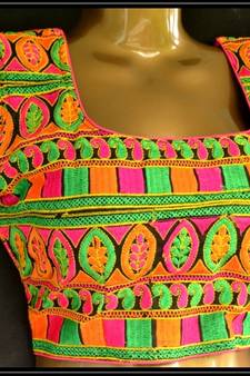 Regular Sleeves Kutch hand Embroidered Multicolour Designer Paded Stitched Blouse