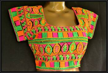 Regular Sleeves Kutch hand Embroidered Multicolour Designer Paded Stitched Blouse 1