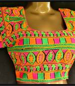 Regular Sleeves Kutch hand Embroidered Multicolour Designer Paded Stitched Blouse