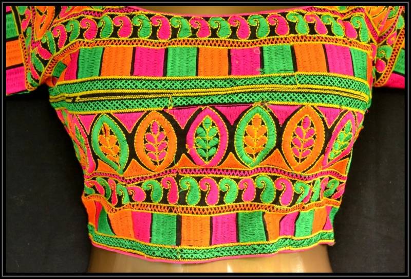 Regular Sleeves Kutch hand Embroidered Multicolour Designer Paded Stitched Blouse