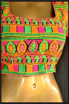 Regular Sleeves Kutch hand Embroidered Multicolour Designer Paded Stitched Blouse