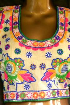 Regular Sleeves Kutch hand Embroidered Multicolour Designer Paded Stitched Blouse