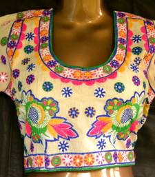 Regular Sleeves Kutch hand Embroidered Multicolour Designer Paded Stitched Blouse