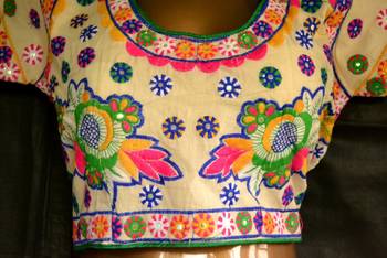 Regular Sleeves Kutch hand Embroidered Multicolour Designer Paded Stitched Blouse 2