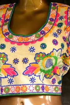 Regular Sleeves Kutch hand Embroidered Multicolour Designer Paded Stitched Blouse