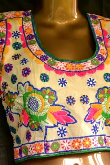 Regular Sleeves Kutch hand Embroidered Multicolour Designer Paded Stitched Blouse