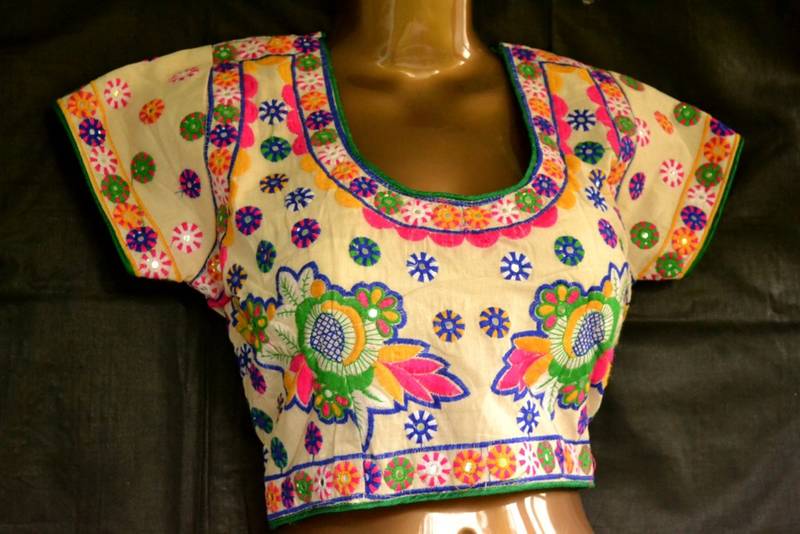 Regular Sleeves Kutch hand Embroidered Multicolour Designer Paded Stitched Blouse