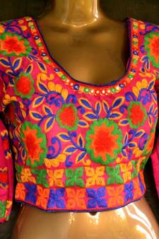 3/4th Kutch hand Embroidered Multicolour Designer Padded Stiched Blouse
