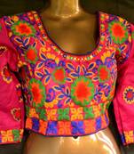 3/4th Kutch hand Embroidered Multicolour Designer Padded Stiched Blouse
