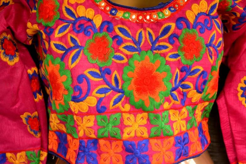 3/4th Kutch hand Embroidered Multicolour Designer Padded Stiched Blouse