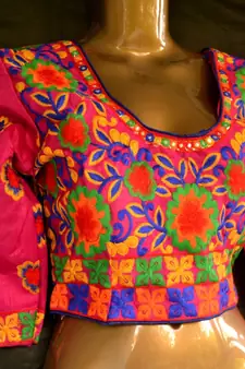 3/4th Kutch hand Embroidered Multicolour Designer Padded Stiched Blouse