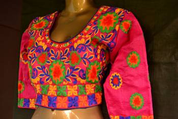 3/4th Kutch hand Embroidered Multicolour Designer Padded Stiched Blouse 4