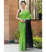 green Cotton Blended Saree with Blouse Piece