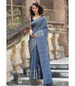 grey Cotton Blended Saree with Blouse Piece