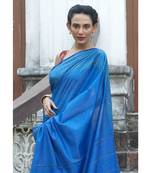 blue Cotton Blended Saree with Blouse Piece