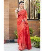 RED Cotton Blended Saree with Blouse Piece
