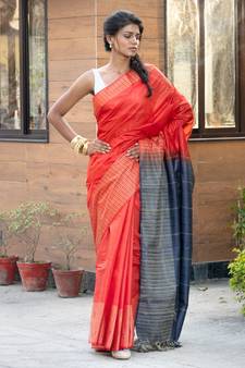 RED Cotton Blended Saree with Blouse Piece