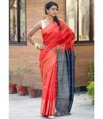RED Cotton Blended Saree with Blouse Piece