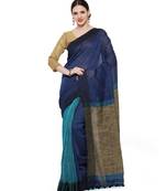 blue Dual Shade Handwoven Pure Linen Saree with Blouse Piece