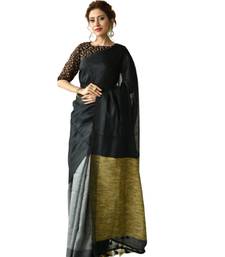 grey Dual Shade Handwoven Pure Linen Saree with Blouse Piece