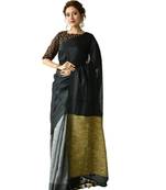 grey Dual Shade Handwoven Pure Linen Saree with Blouse Piece