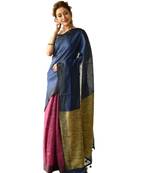 magenta Dual Shade Handwoven Pure Linen Saree with Blouse Piece
