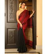 maroon Dual Shade Handwoven Pure Linen Saree with Blouse Piece