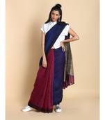 maroon Dual Shade Handwoven Pure Linen Saree with Blouse Piece