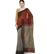 maroon Dual Shade Handwoven Pure Linen Saree with Blouse Piece