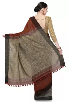maroon Dual Shade Handwoven Pure Linen Saree with Blouse Piece