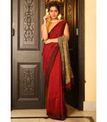 maroon Dual Shade Handwoven Pure Linen Saree with Blouse Piece