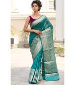 green Banarsi Linen Saree with blouse piece