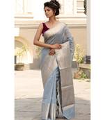 grey Banarsi Linen Saree with blouse piece