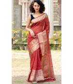 maroon Banarsi Linen Saree with blouse piece
