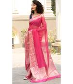 pink Banarsi Linen Saree with blouse piece