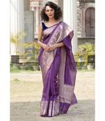 purple Banarsi Linen Saree with blouse piece