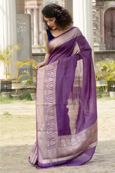 purple Banarsi Linen Saree with blouse piece
