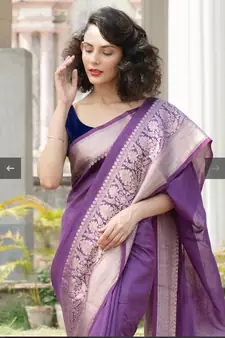 purple Banarsi Linen Saree with blouse piece