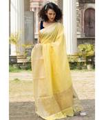 yellow Banarsi Linen Saree with blouse piece