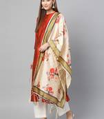 Women Cream Color Silk Digital Print Dupatta