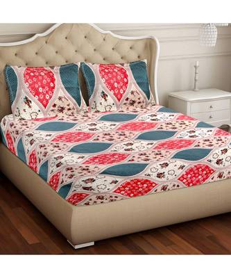 Ridan Cotton Blend Printed Multicolour  Double Bed Sheet With Pillow Cover 1