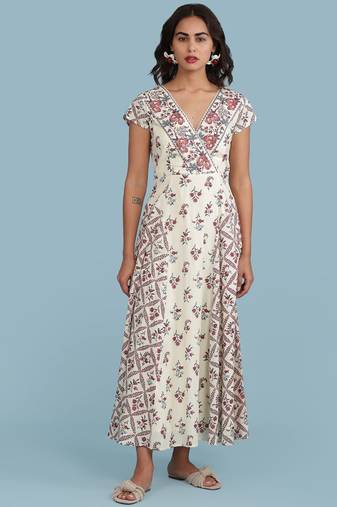 Off White Floral Print Maxi Dress