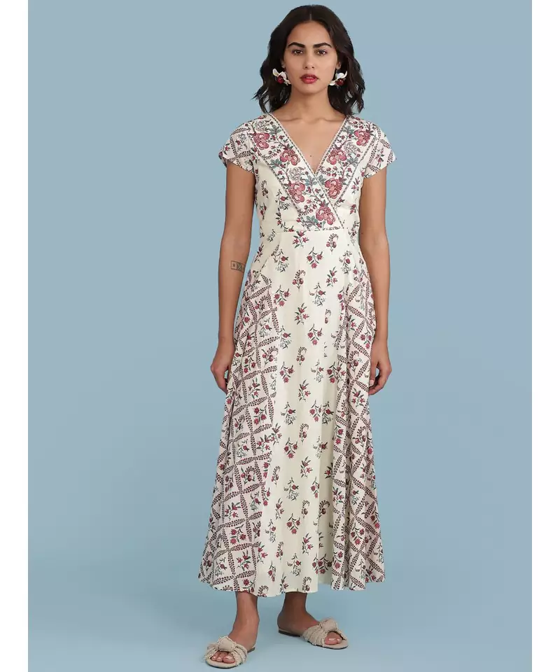 Off White Floral Print Maxi Dress