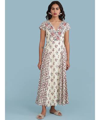 Off White Floral Print Maxi Dress 1